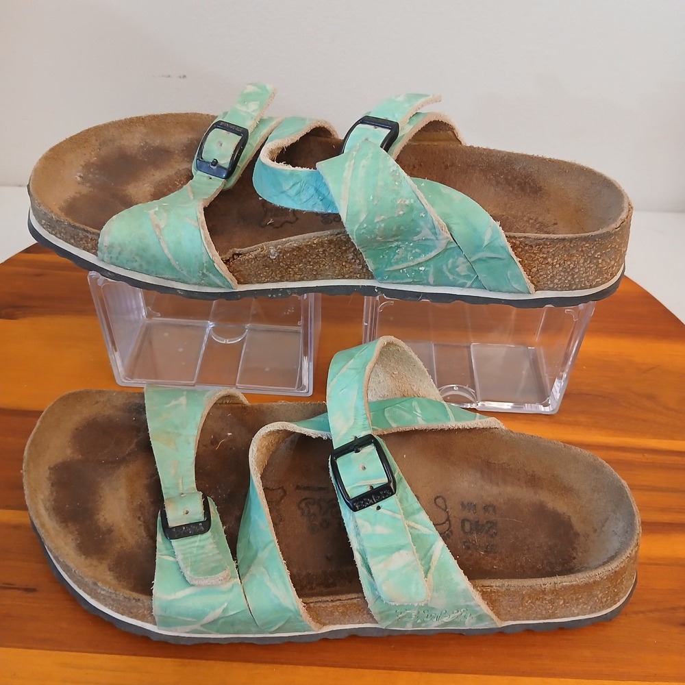 Birkenstock Salina Womens 37 Teal Slides Sandals Corkboard Straps